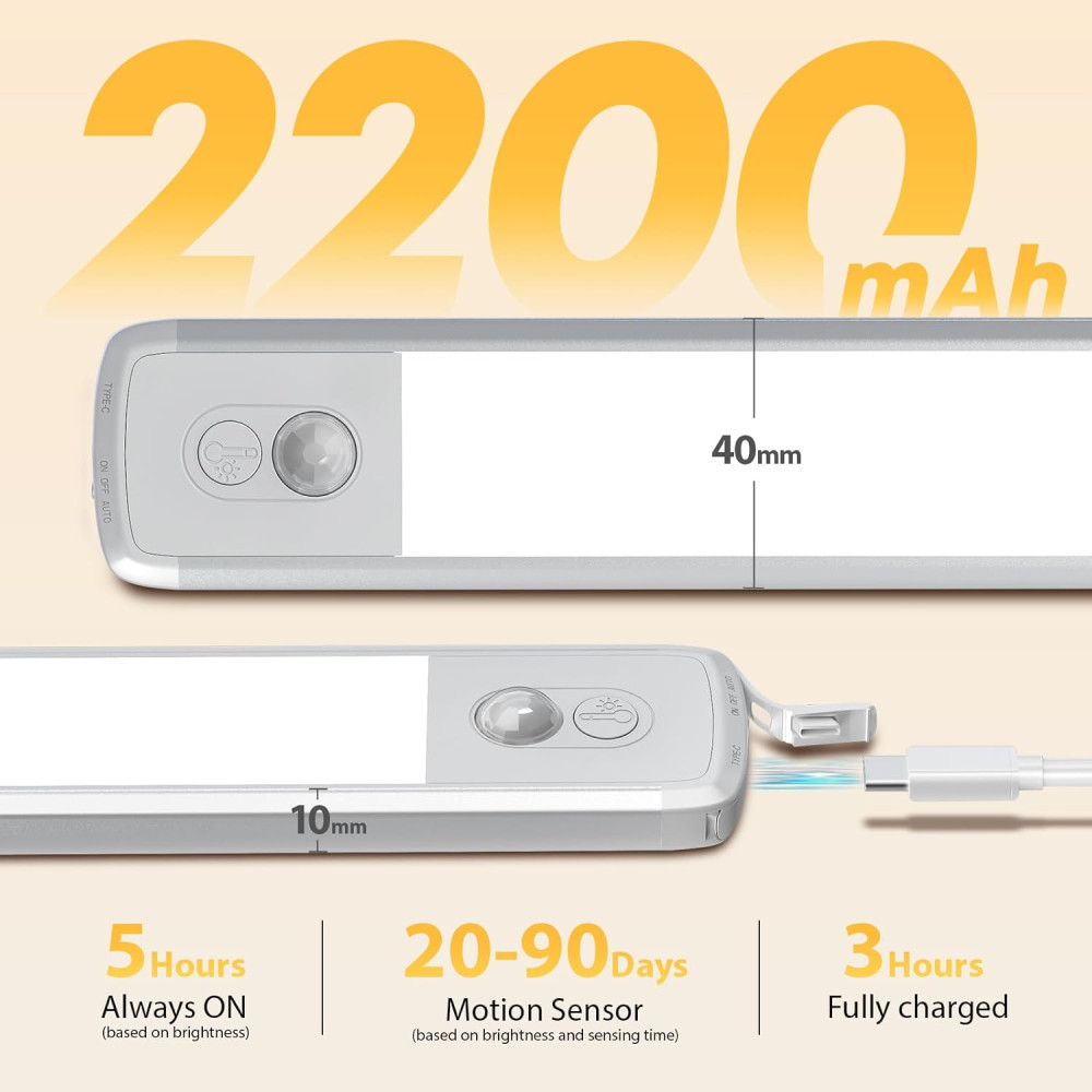 LED светильники для шкафа с датчиком движения TANSOOL+ 40 см 2200 мАh 4000K комплект 2 шт