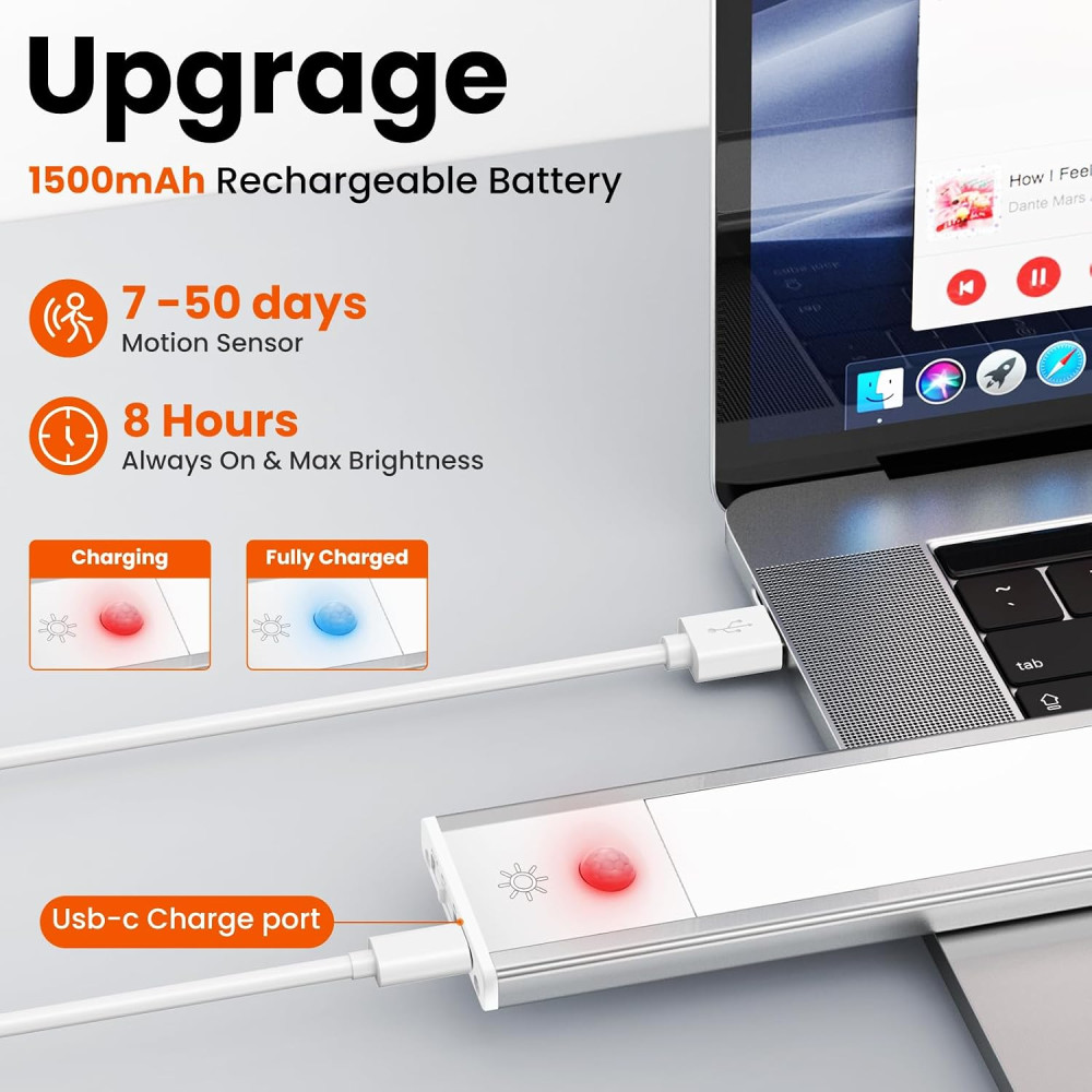 Портативный аккумуляторный светильник Qutava 84 LED с датчиком движения 3 цвета 5 уровней яркости