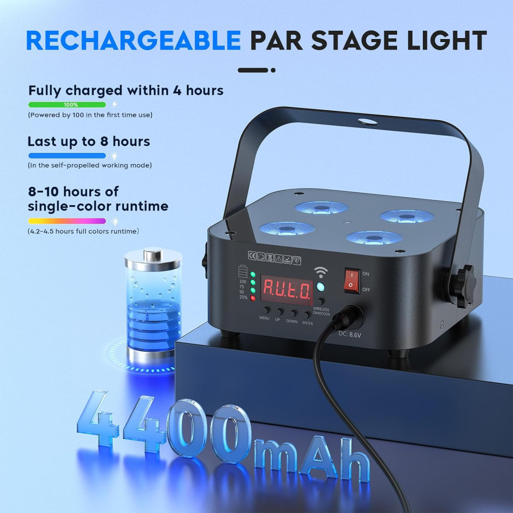 Сценічний PAR-прожектор бездротовий 4400mAh