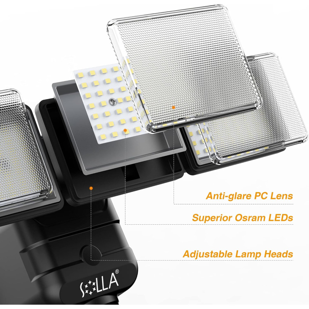 LED прожектор SOLLA с датчиком движения 36 Вт с 3 регулируемыми панелями IP65