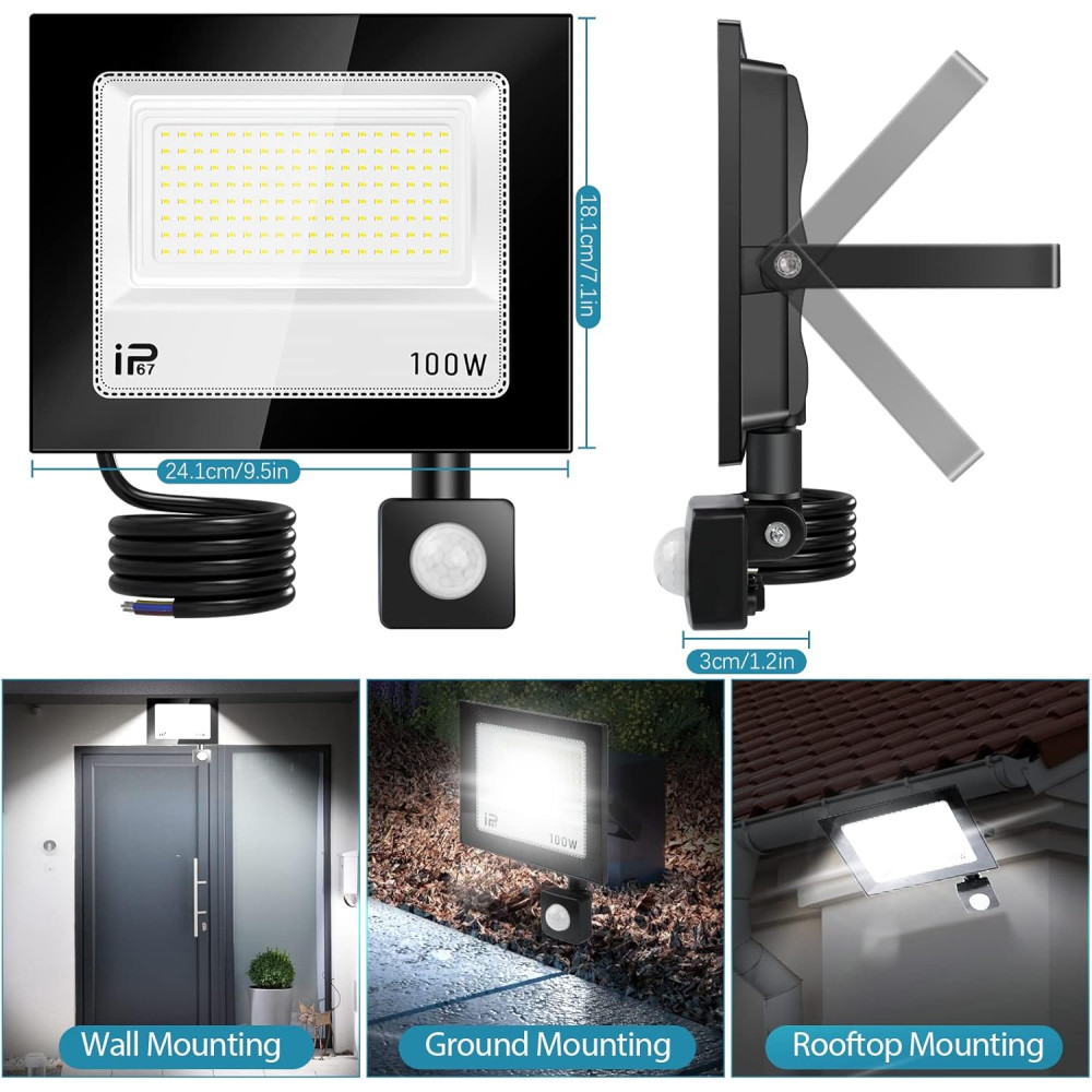 Прожектор LED 100W с датчиком движения YZYFACAI 10000lm 7000K IP67