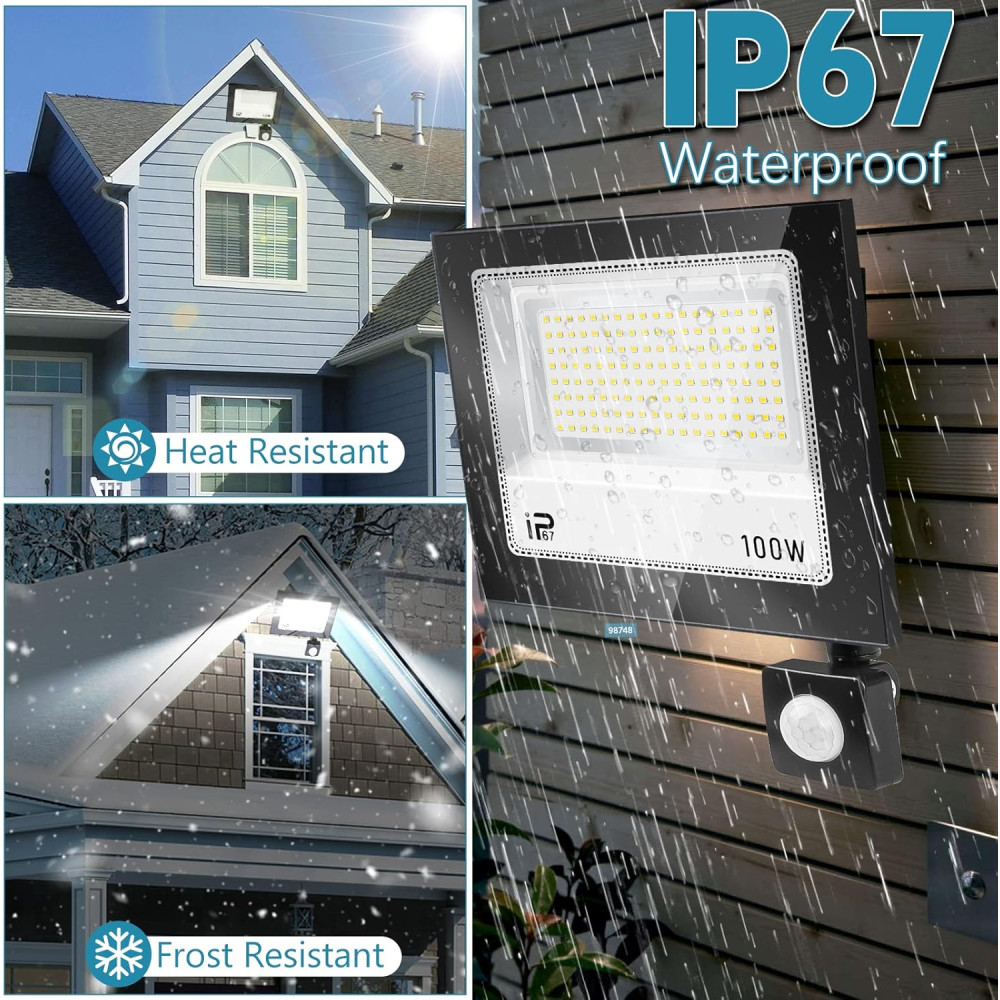 Прожектор LED 100W с датчиком движения YZYFACAI 10000lm 7000K IP67