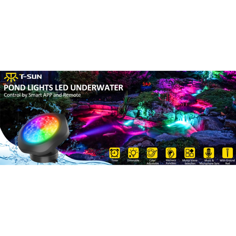 Подводные LED лампы для пруда T-SUN Led lights TS-F2230 16 млн цветов с приложением и пультом 4 шт