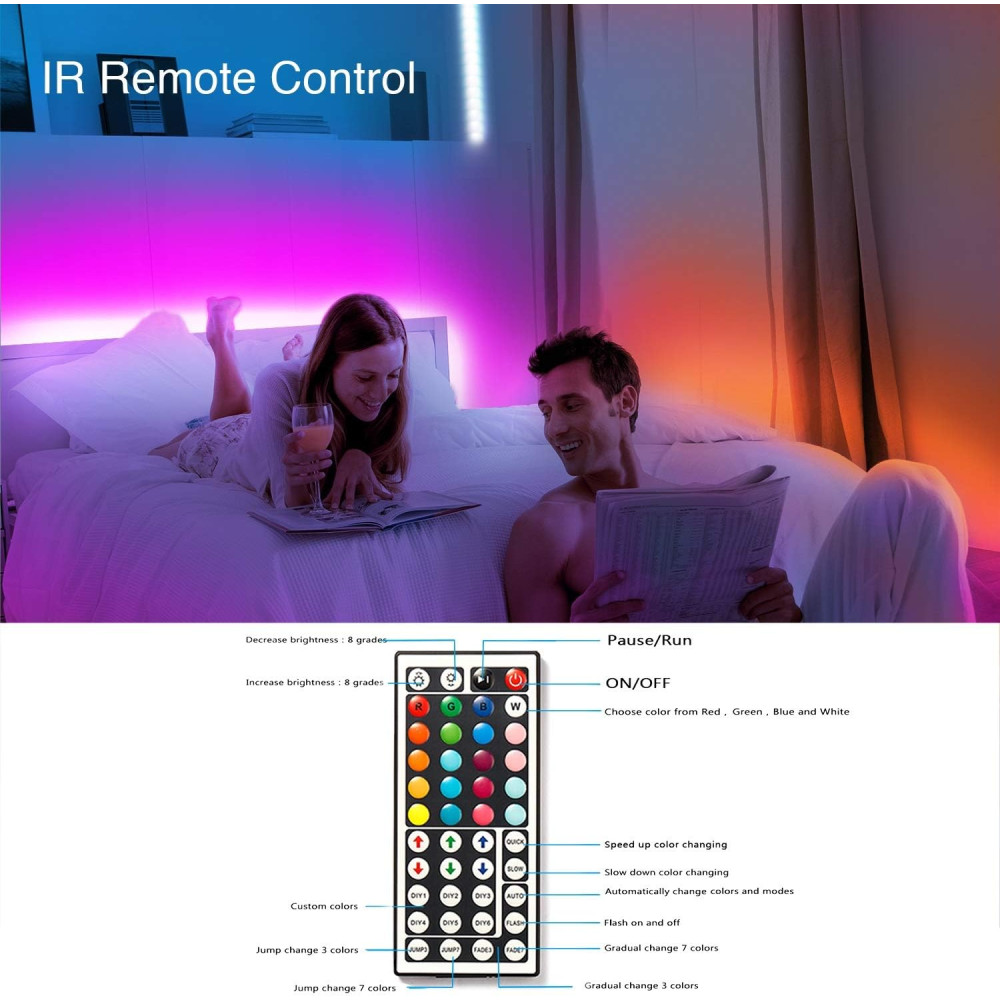 Phopollo RGB LED Стрічка 10м з пультом 44 клавіш гнучка змінює колір