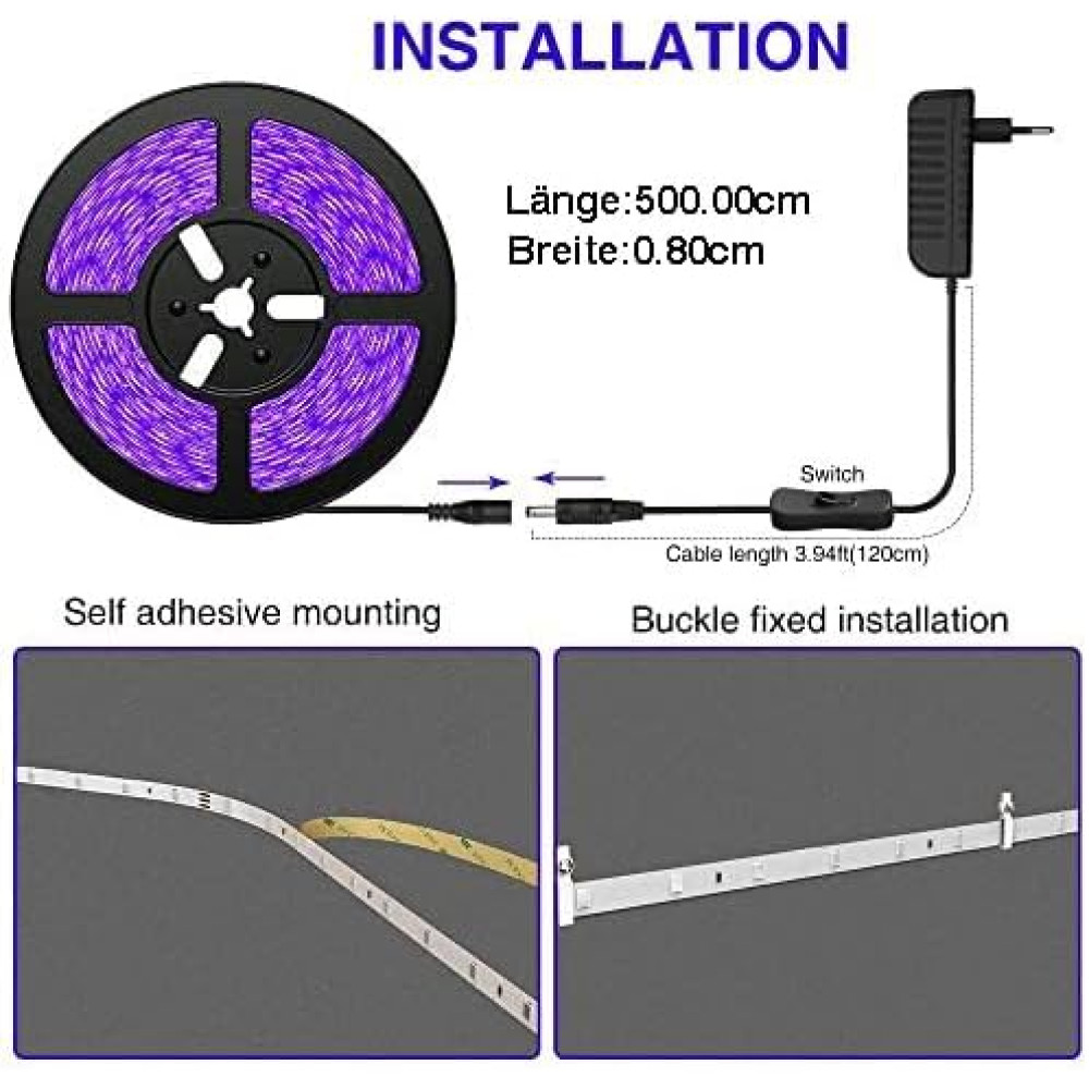 Ультрафиолетовая лента Onforu 5 м 300 LED UV 385–400 нм