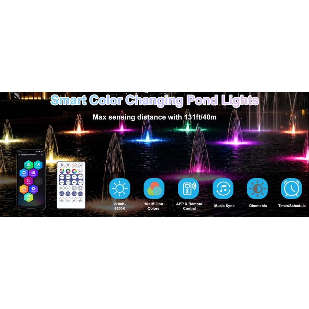 Подводные RGB светильники NATPOW 4 в 1 с Bluetooth-управлением IP68