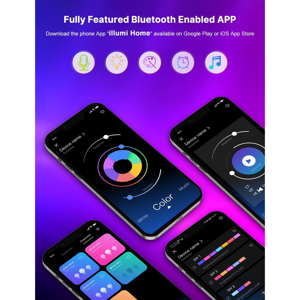 Светодиодная лента Mexllex 30 м 2 рулона по 15 м RGB Bluetooth синхронизация с музыкой приложение пульт