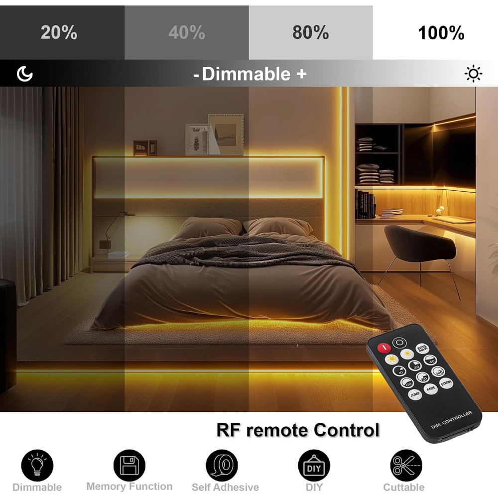 COB LED лента Luktix 10 м 24 В 3000K с пультом и блоком питания