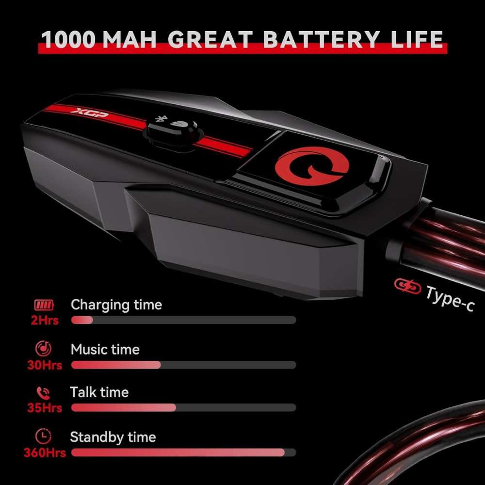 Bluetooth мотоциклетна гарнітура XGP до 1200 м для 2 райдерів IP67 шумозаглушення 