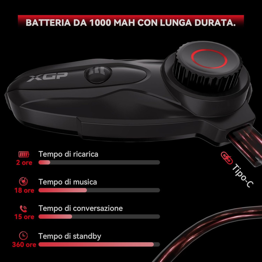 Bluetooth мотоциклетна гарнітура XGP до 1200 м для 2 райдерів IP67 шумозаглушення 