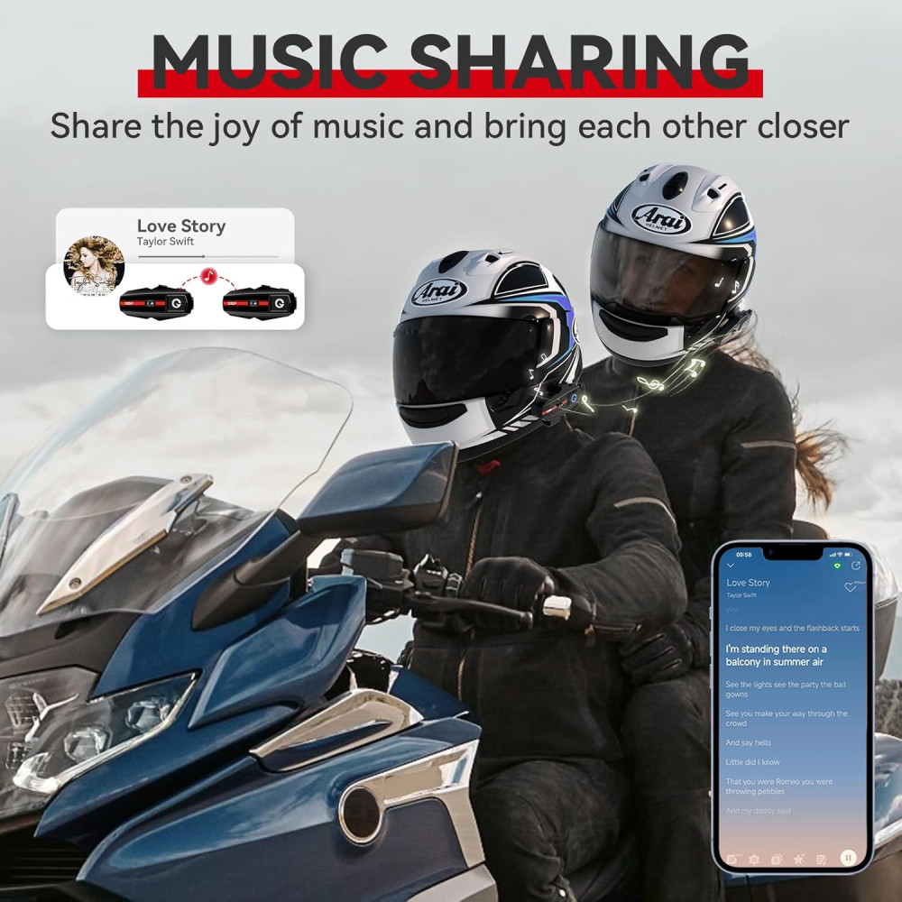 Bluetooth мотоциклетна гарнітура XGP до 1200 м для 2 райдерів IP67 шумозаглушення 