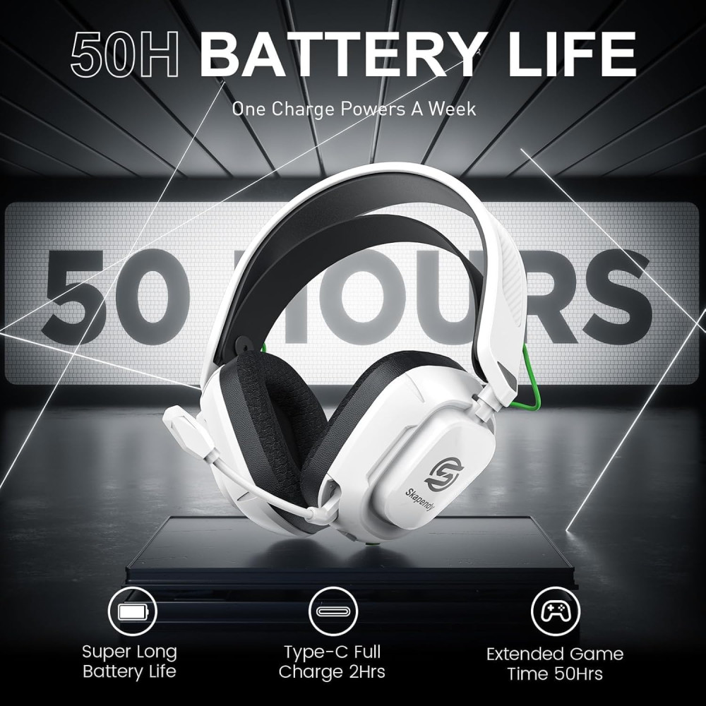 Безпровідні ігрові навушники Skapendy з мікрофоном, Bluetooth + 2.4 ГГц, до 50 годин роботи (Чорні)