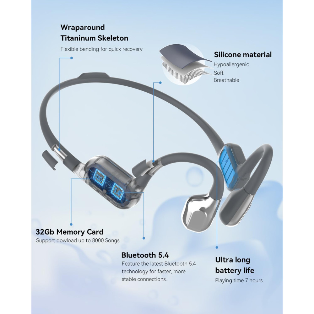 Навушники кісткової провідності ANSTEN S870  ZXS870 IPX8 та вбудований MP3 плеєр 32 ГБ
