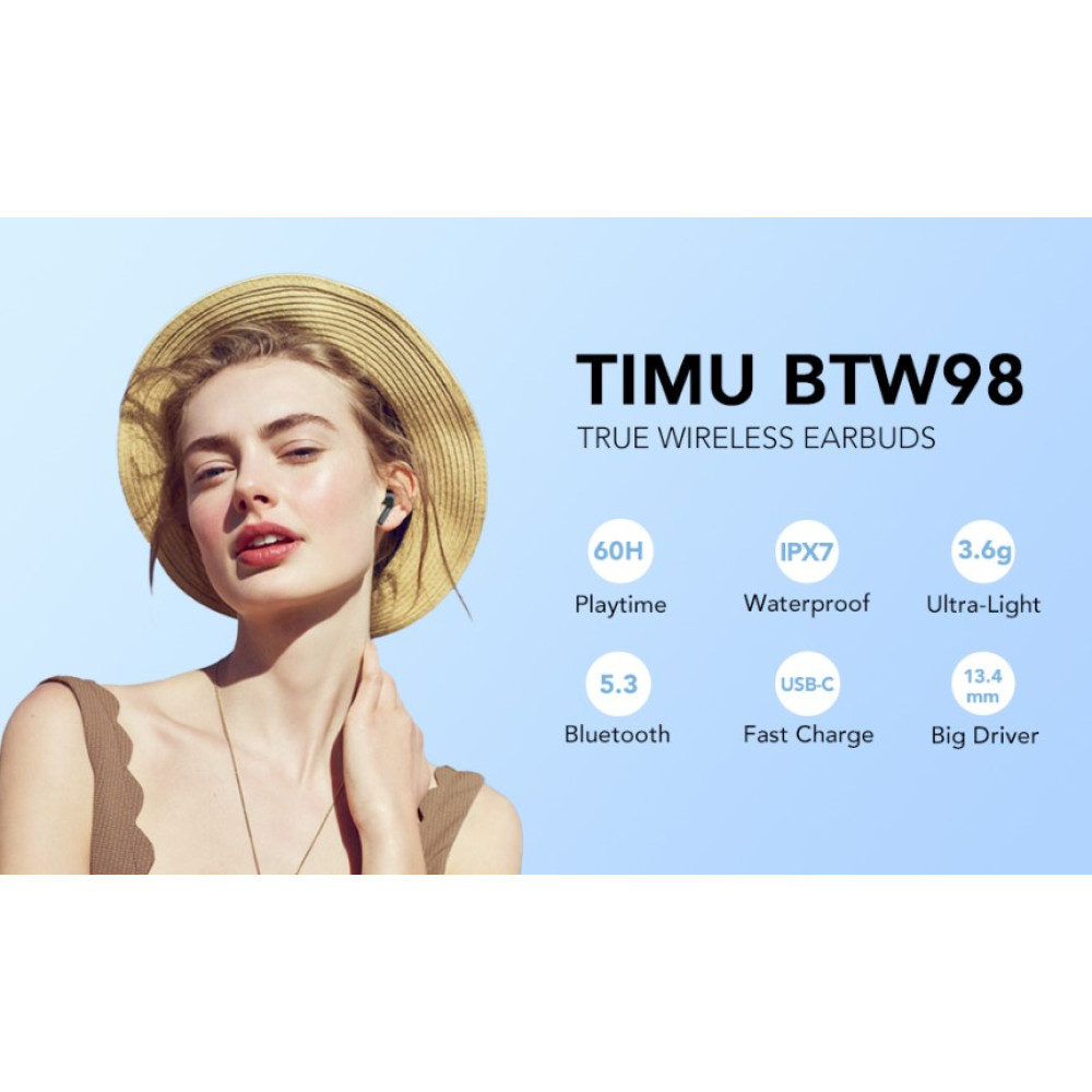 Бездротові навушники TIMU BTW98 Bluetooth з зарядним кейсом