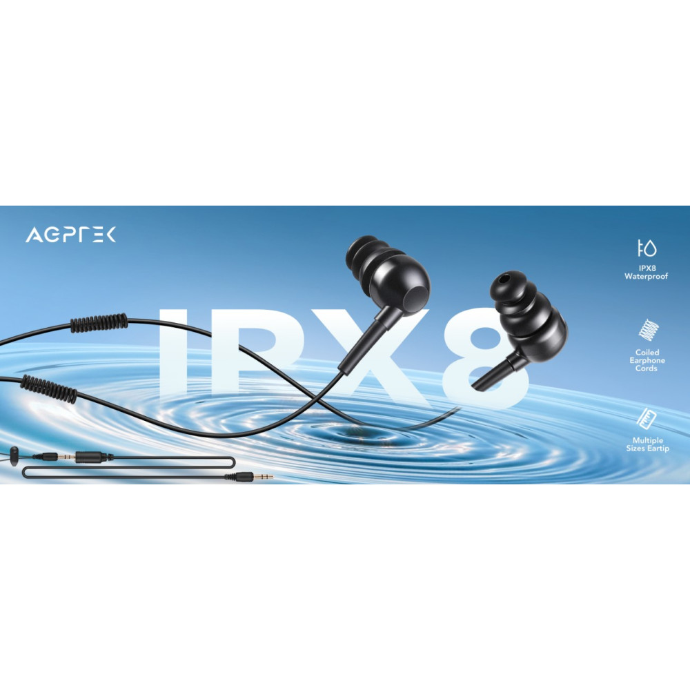 Проводні навушники для плавання AGPTEK SE11 IPX8