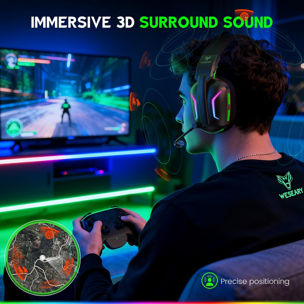 Игровые наушники WESEARY WG1 беспроводные для Xbox PS5 PC RGB до 50 ч работы