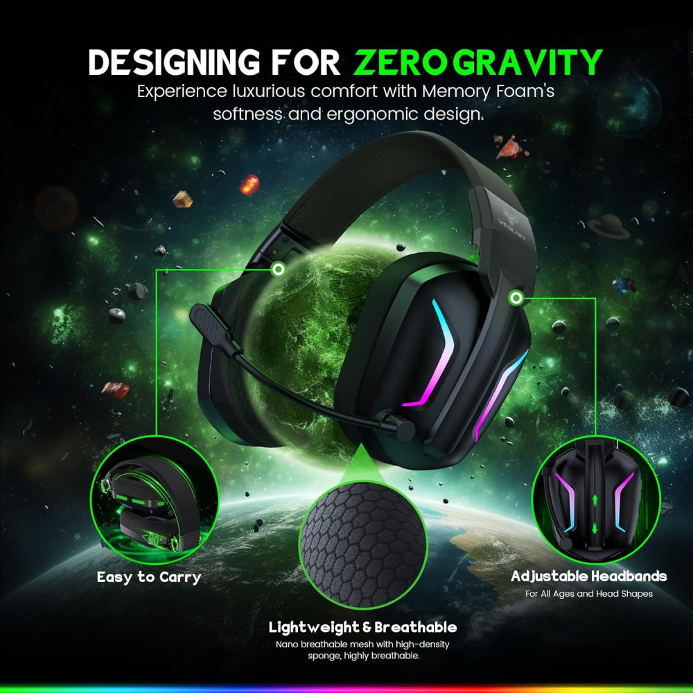 Игровые наушники WESEARY WG1 беспроводные для Xbox PS5 PC RGB до 50 ч работы