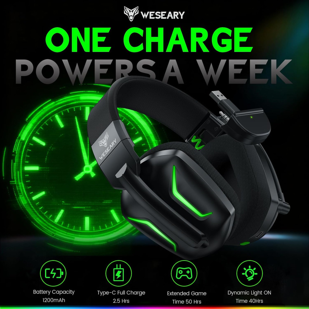 Игровые наушники WESEARY WG1 беспроводные для Xbox PS5 PC RGB до 50 ч работы