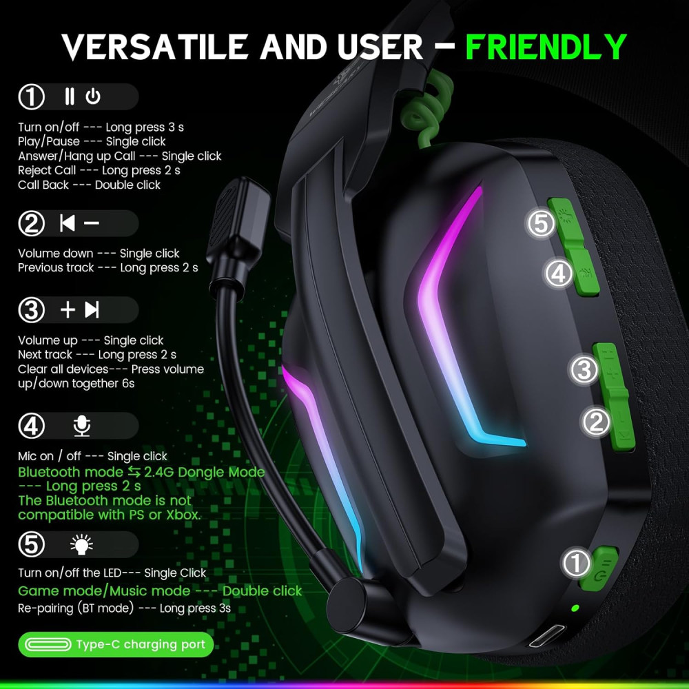 Игровые наушники WESEARY WG1 беспроводные для Xbox PS5 PC RGB до 50 ч работы