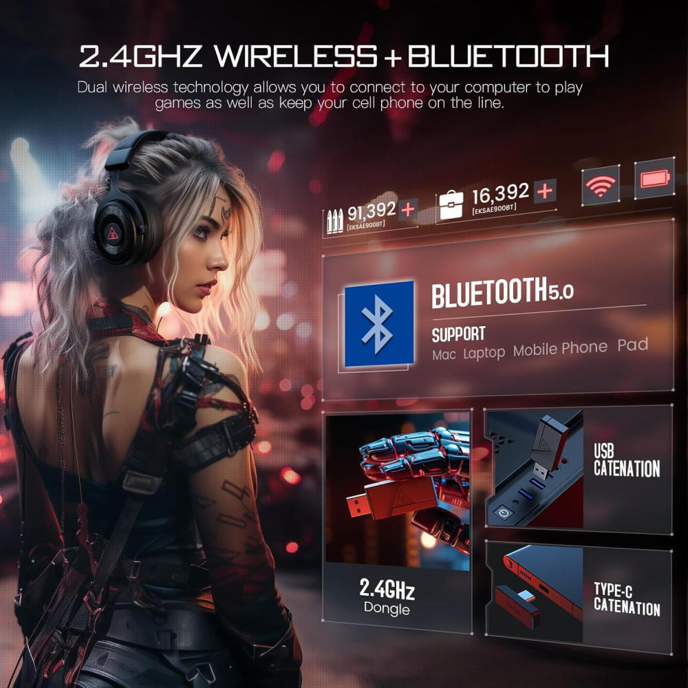Беспроводная игровая гарнитура EKSA Bluetooth 2,4G USB