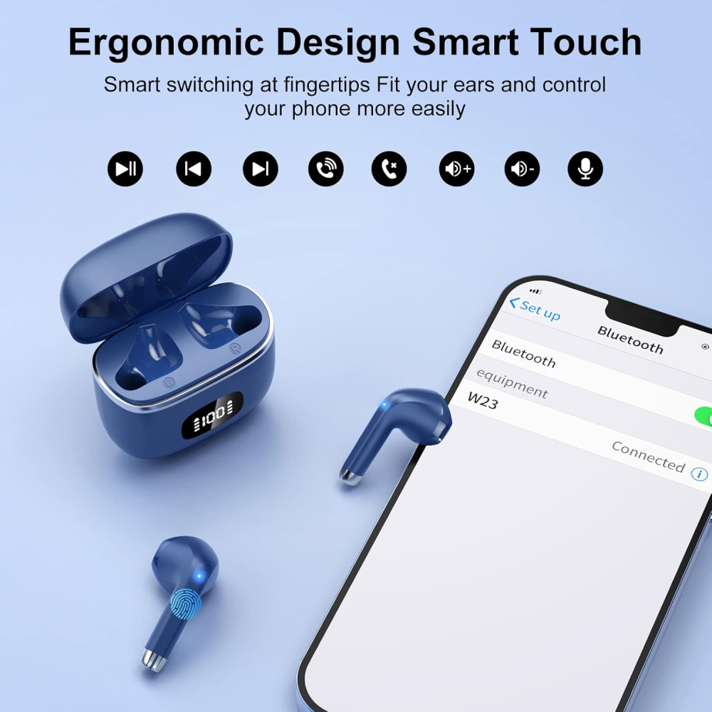 Bluetooth Навушники POMUIC W23 з 4 ENC мікрофонами та LED індикаторами