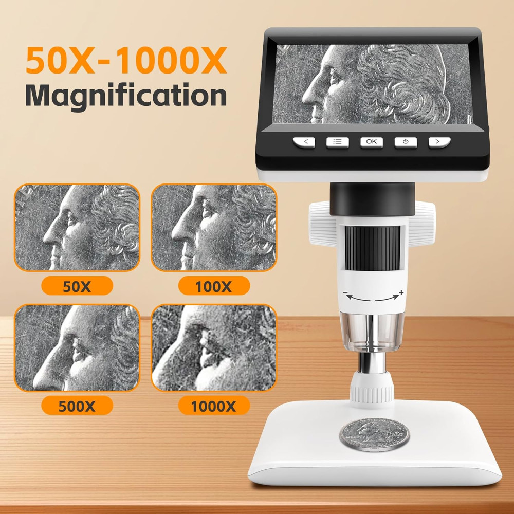 Цифровой микроскоп GlobalCrown RM 50–1000x 4,3 дюйма 1080p с 8 LED