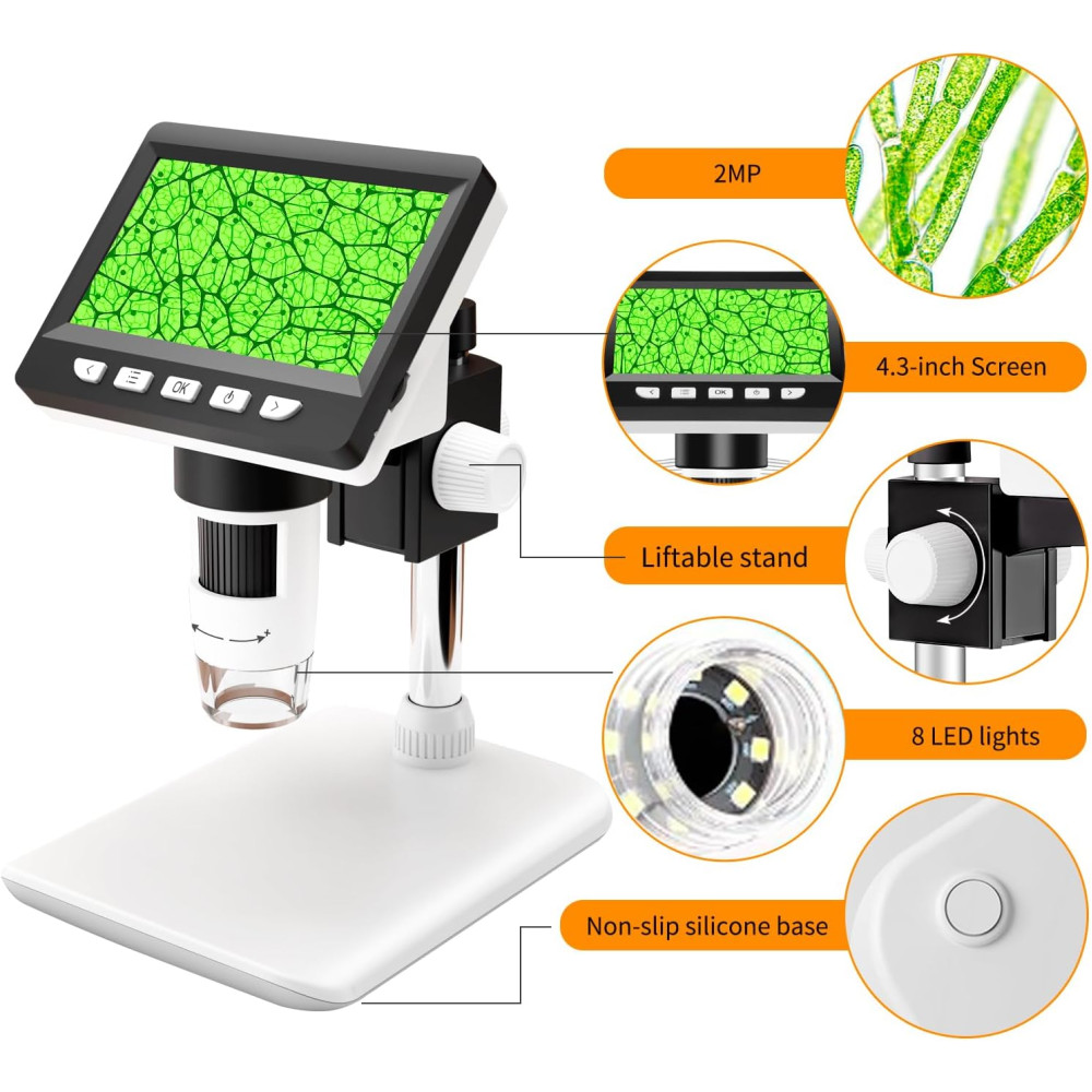 Цифровой микроскоп GlobalCrown RM 50–1000x 4,3 дюйма 1080p с 8 LED