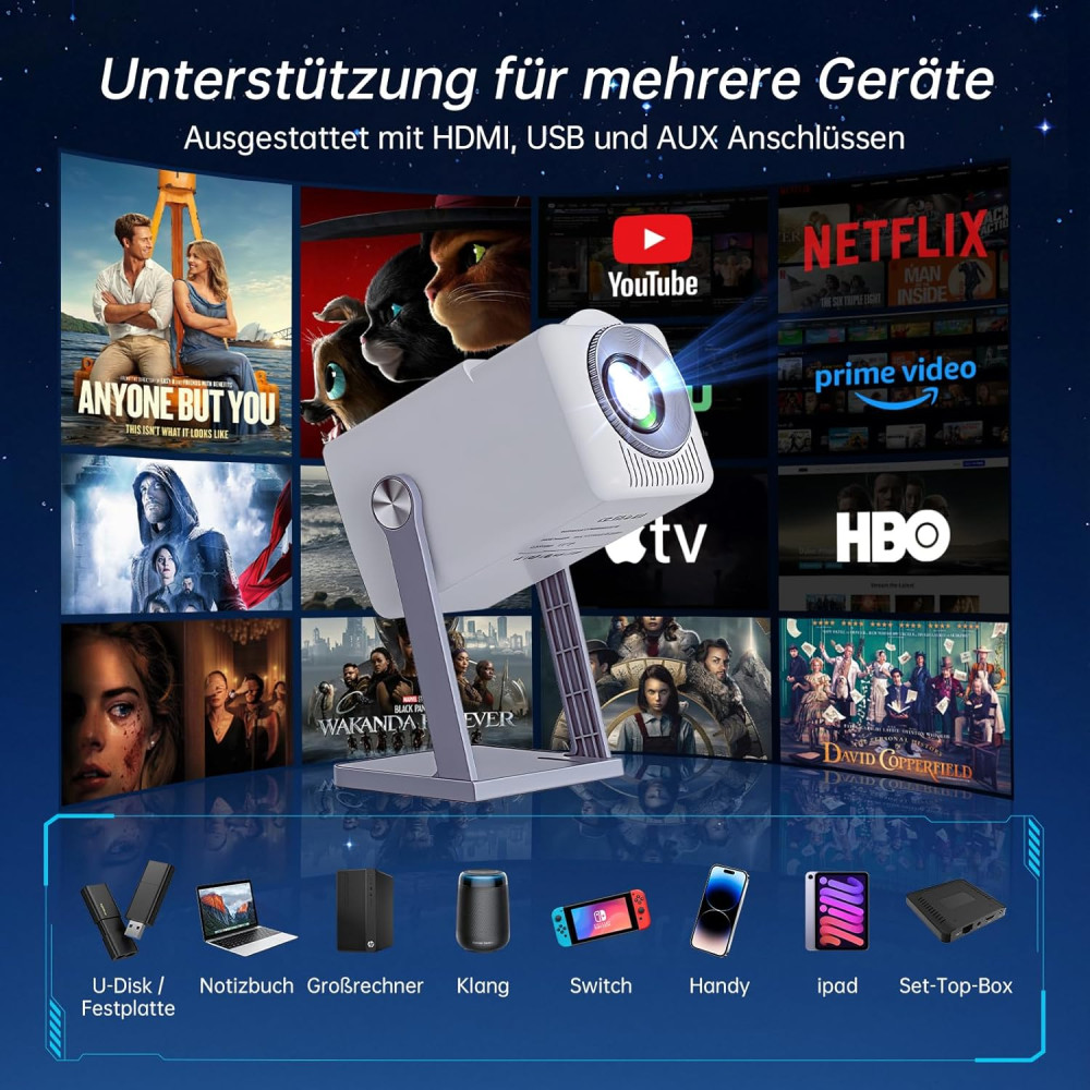 Портативный смарт-проектор K300 Home 1080P 4K HD с Wi-Fi и Bluetooth