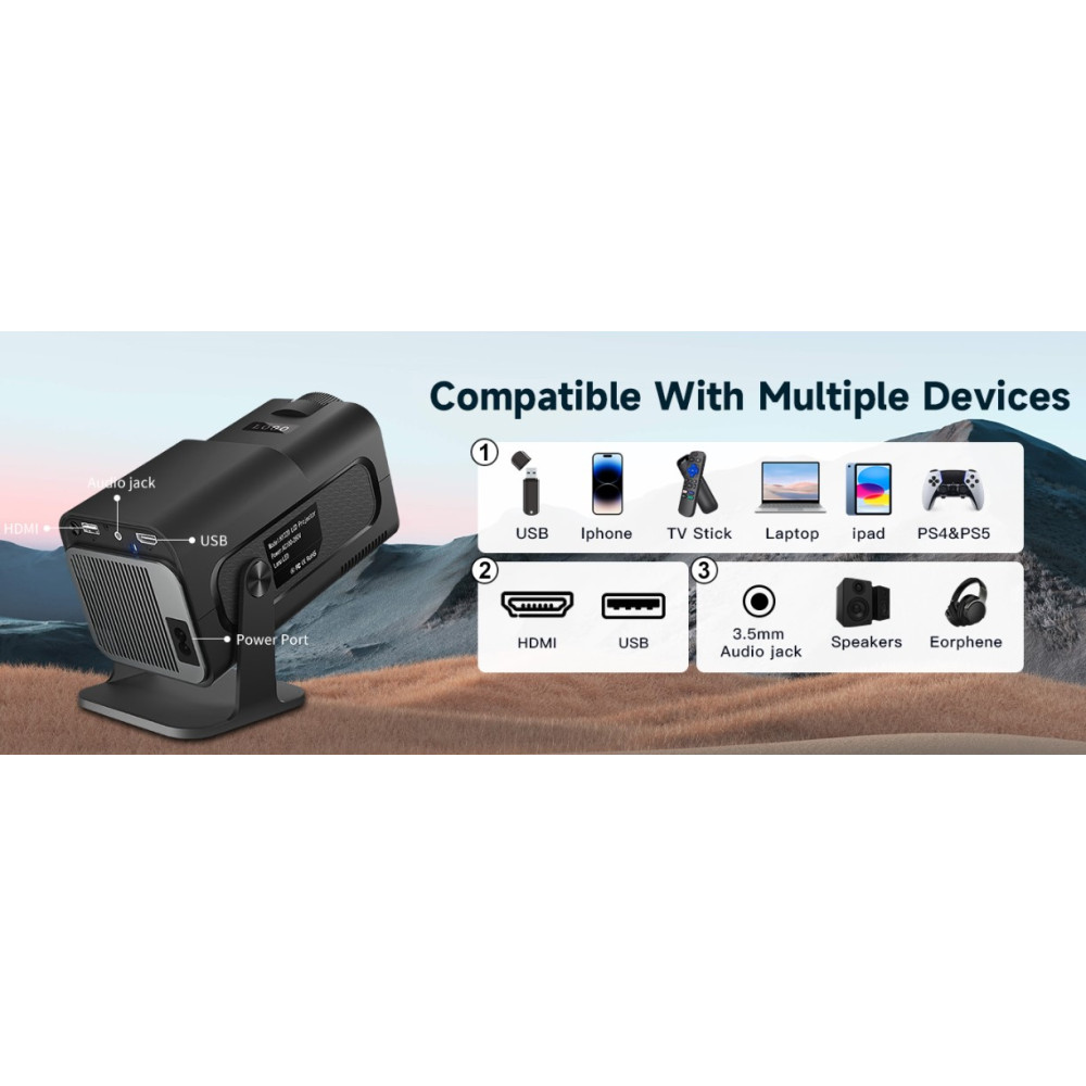 Мини проектор HY320 mini WiFi Bluetooth поддержка 4K 1080P 300 ANSI люмен