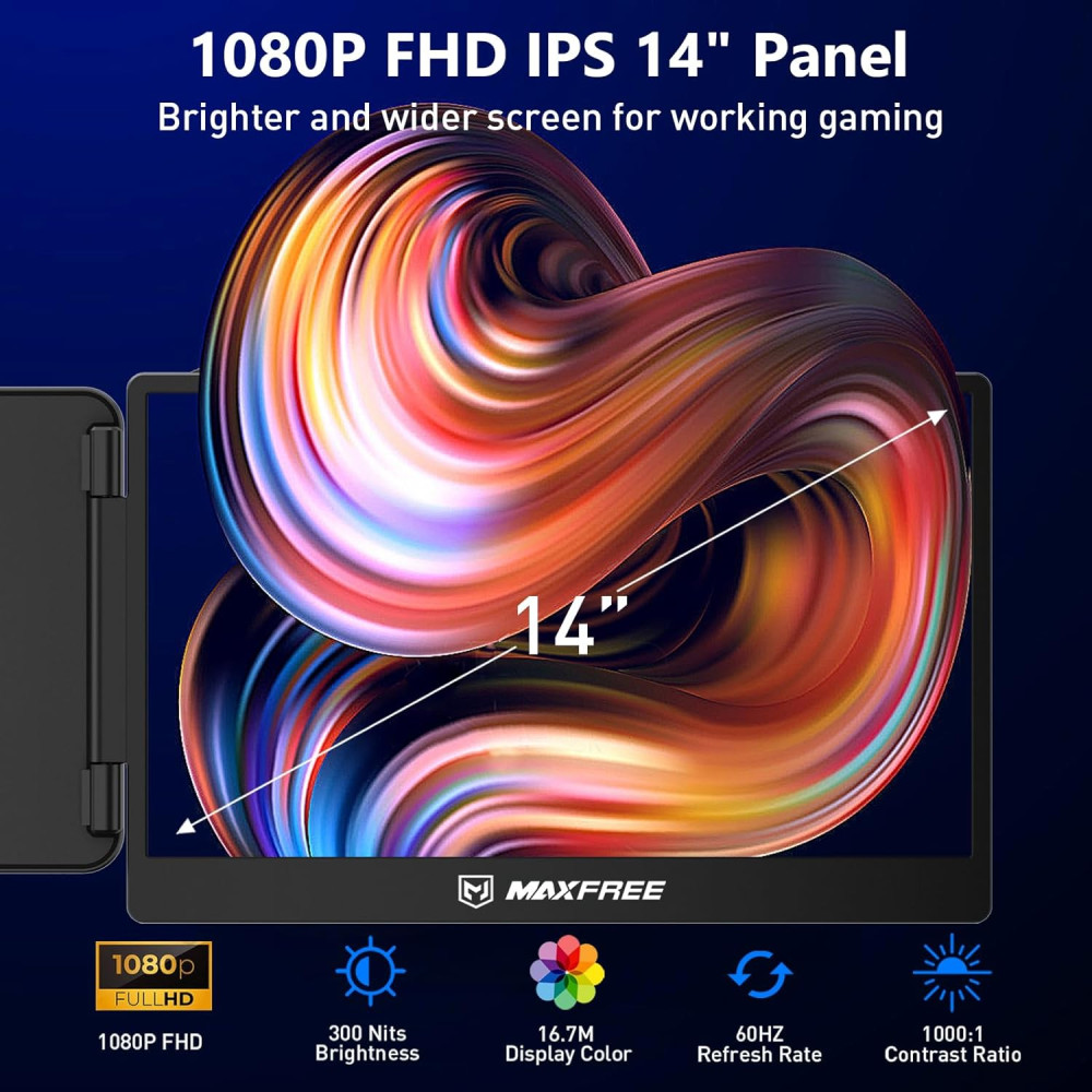Портативный расширитель экрана Maxfree S1 14" Full HD монитор для ноутбуков 13-17"