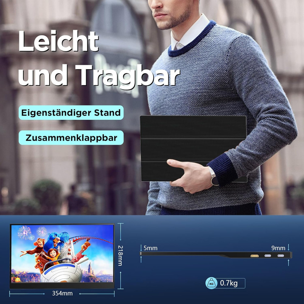 Портативный монитор Laptomo Full HD IPS 1920×1080 HDMI/USB-C со сложной подставкой
