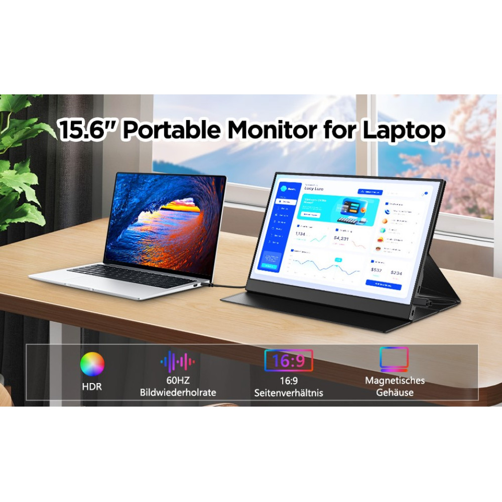 Портативный монитор Laptomo Full HD IPS 1920×1080 HDMI/USB-C со сложной подставкой