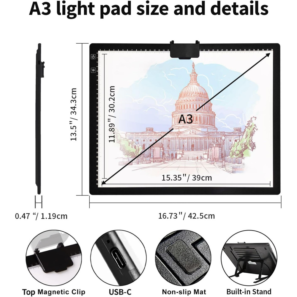LED лайтбокс акумуляторний A3 Zocelight для алмазної мозаїки трасування та малювання