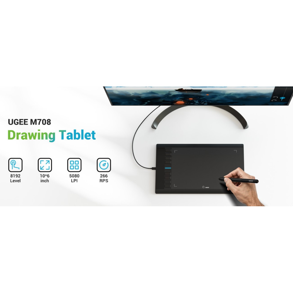 Графический планшет UGEE M708 8192 для рисования совместим с Windows Mac ChromeOS