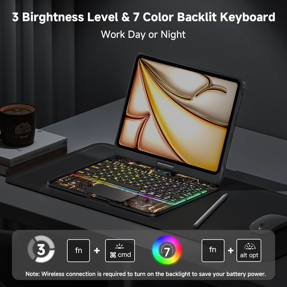 Чехол клавиатура Uminy для iPad Pro 11 M4 M5 с трекпадом и RGB