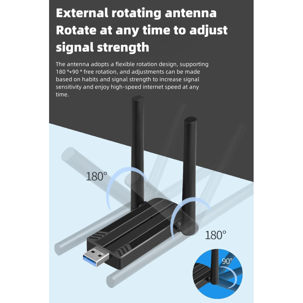 USB Wi-Fi адаптер CACVEHIIE 1300Mbps 2×5dBi антени
