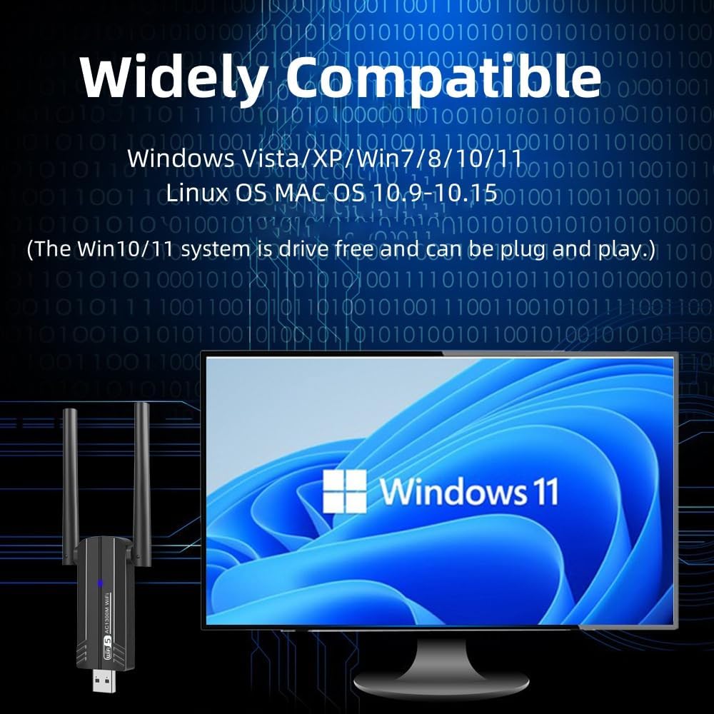 USB Wi-Fi адаптер CACVEHIIE 1300Mbps 2×5dBi антени