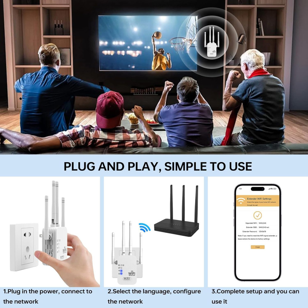 Усилитель WiFi сигнала TGDLLF Dual Band 2 4G 5G до 800 м² с Ethernet портом