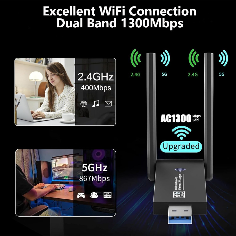 Wi-Fi Bluetooth 5 0 адаптер USB 1300M 2 4G/5G AC