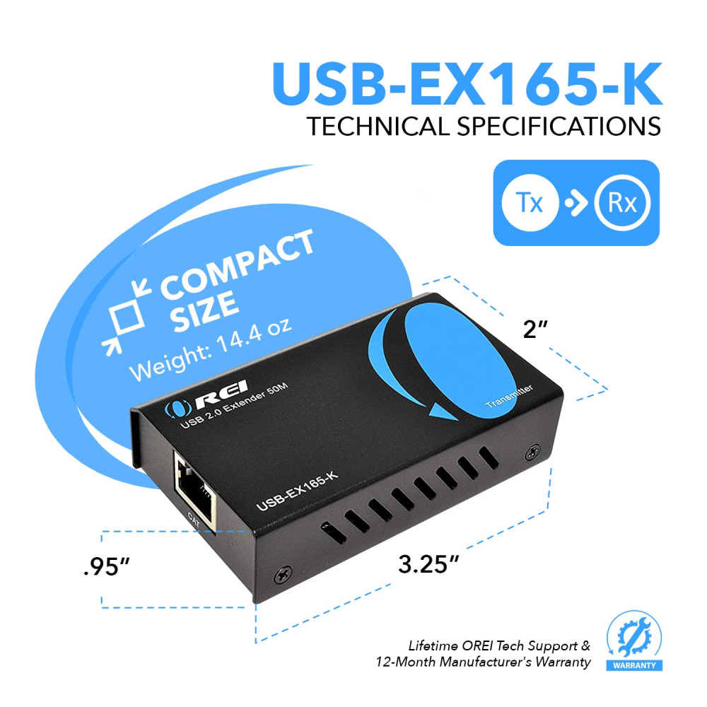 Расширитель USB сигнала OREI USB-EX165-K через кабель Ethernet до 50 м 