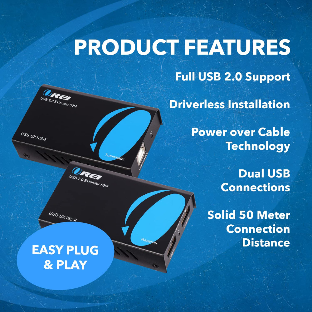 Расширитель USB сигнала OREI USB-EX165-K через кабель Ethernet до 50 м 