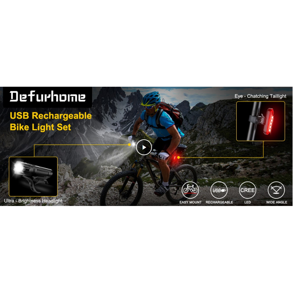 Велосипедный LED фонарь Defurhome передний и задний 2000 мАh IPX4