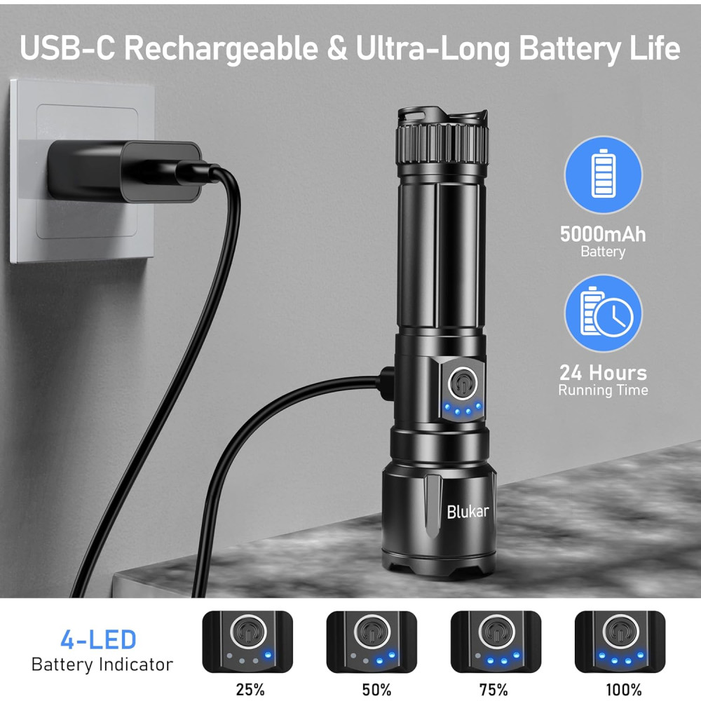Портативный фонарик Blukar LED Torch 5000 мАh яркий 500000 лм