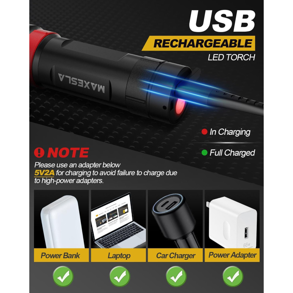 Акумуляторний LED ліхтар Maxesla 2000 лм USB C та фокусування IP65
