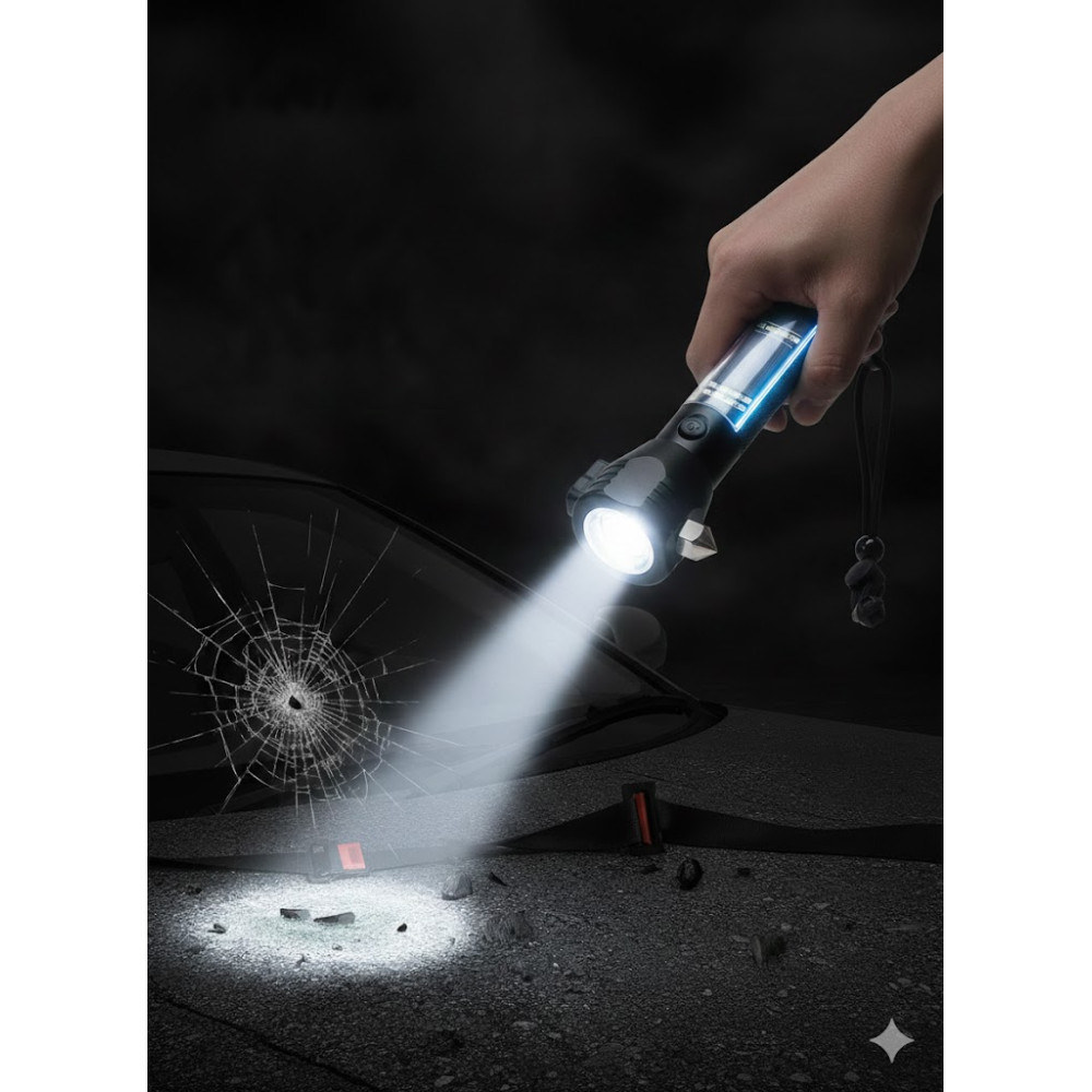 Аккумуляторный фонарь bosig с аварийным молотком и резаком ремня LED Power Bank