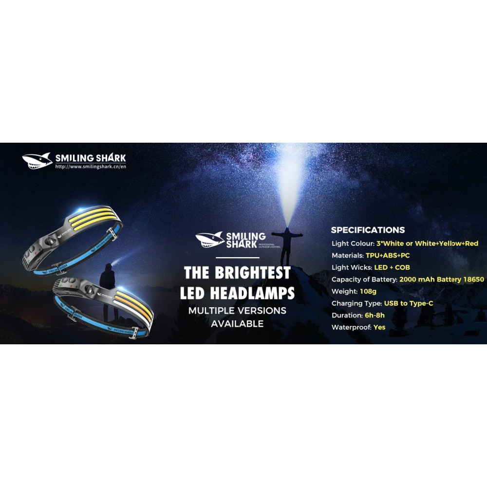 Налобный фонарь Smiling Shark LED 230° водонепроницаемый
