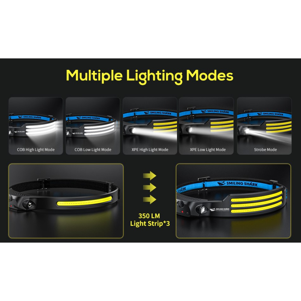 Налобный фонарь Smiling Shark LED 230° водонепроницаемый