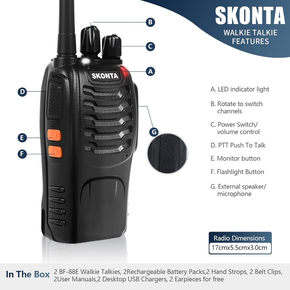 Рации Skonta BF-88E комплект 2 шт. 16 каналов PMR 446 аккумулятор 1500 mAh