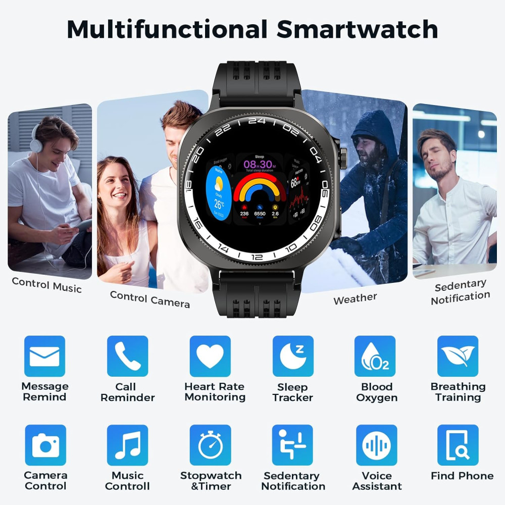 Смарт годинник, 2025 AMOLED 3D 1,43 дюйми,  (відповідь на виклик/здійснення дзвінків), IP68, для Android iOS