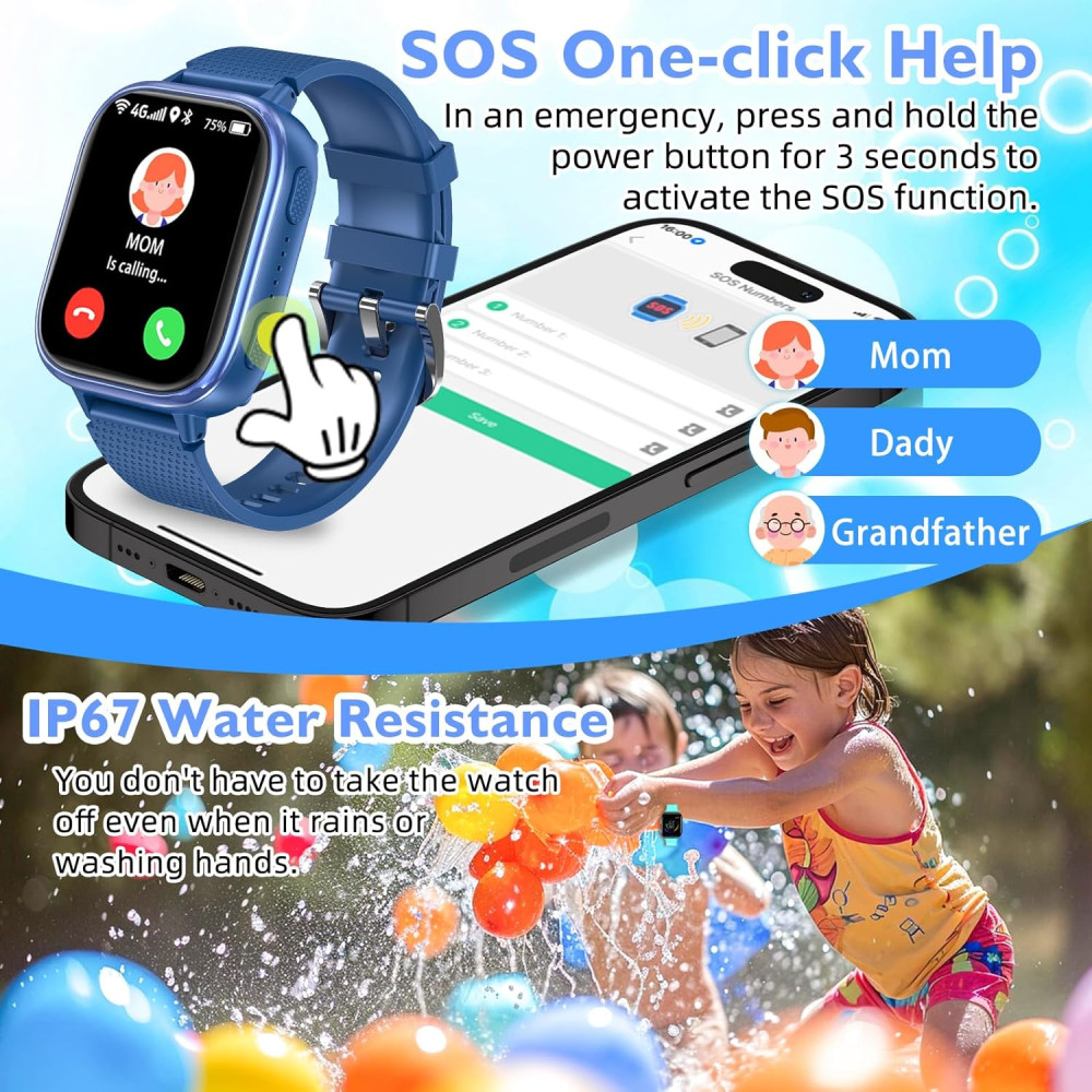 Смарт часы kaacly с GPS/4G, (ответ на вызов/вызов), IP67, для Android iOS